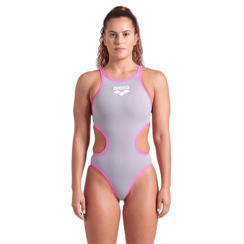 Arena ONE Big Logo One Piece Ladies Swimsuit - Sea Foam/Pink-Swimsuit-Arena-SwimPath