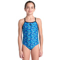 Arena Pool Tiles Lightdrop Back Girls Swimsuit - Black/Blue Multi-Swimsuit-Arena-SwimPath
