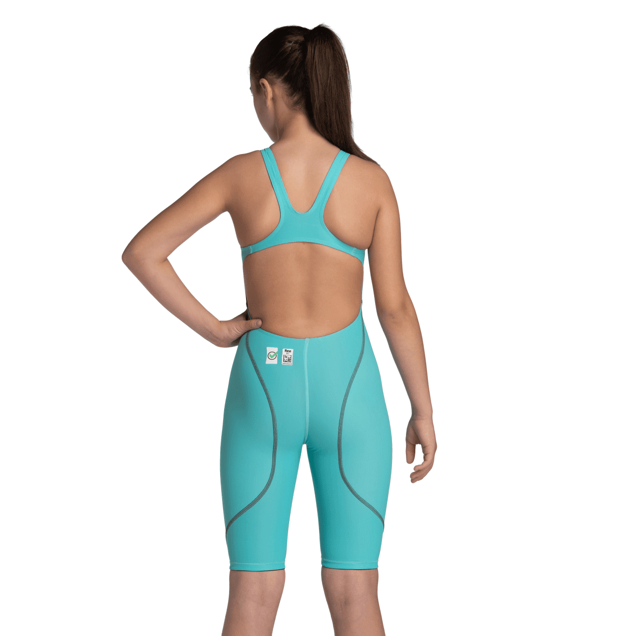 Arena Powerskin ST NEXT Junior Girls Open Back Kneeskin - Aquamarine-Kneeskin-Arena-SwimPath