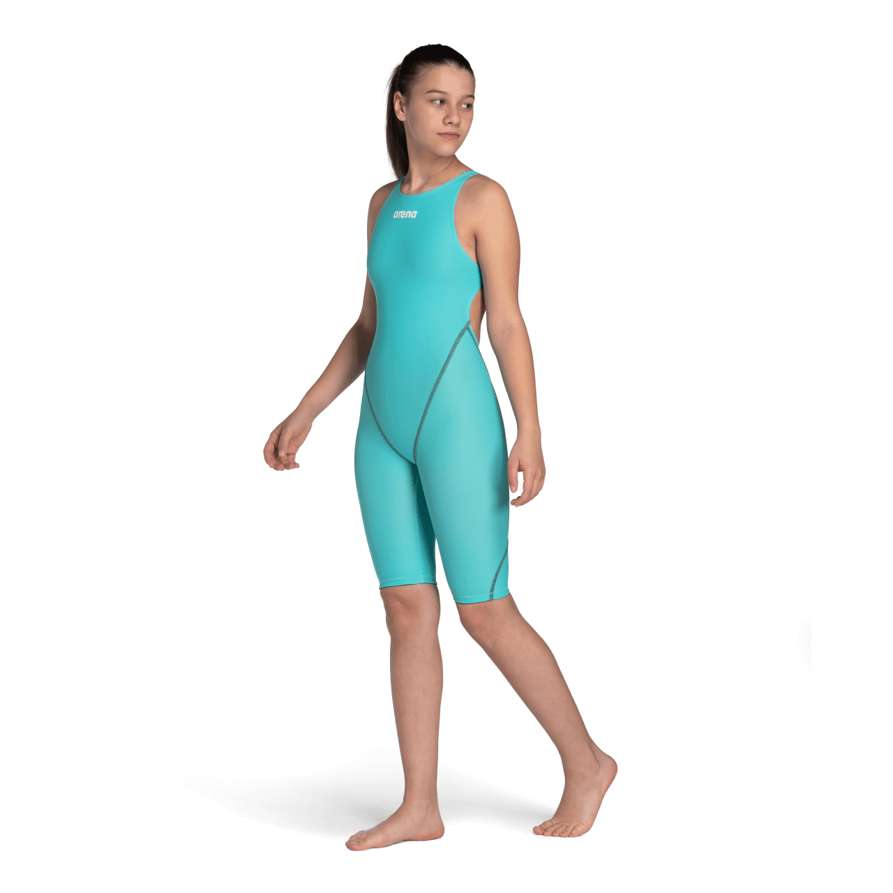 Arena Powerskin ST NEXT Junior Girls Open Back Kneeskin - Aquamarine-Kneeskin-Arena-SwimPath