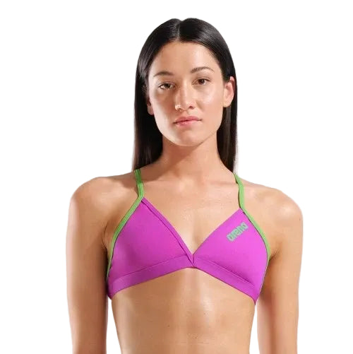 Arena Team Swim Top Solid Tie Back - Very Fuchsia/Team Green-Bikini-Arena-SwimPath