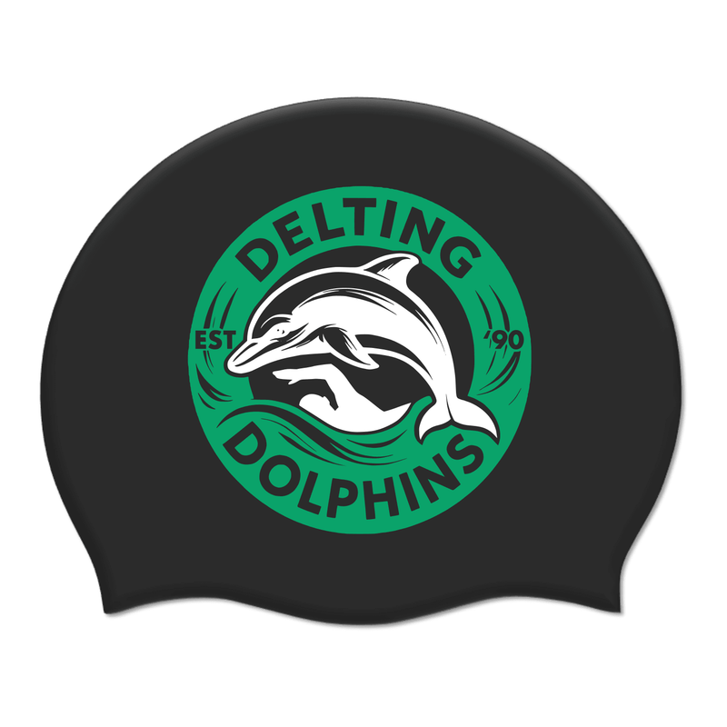 Delting Dolphins ASC Silicone Suede Swimming Cap - Black-Team Kit-Delting Dolphins-SwimPath