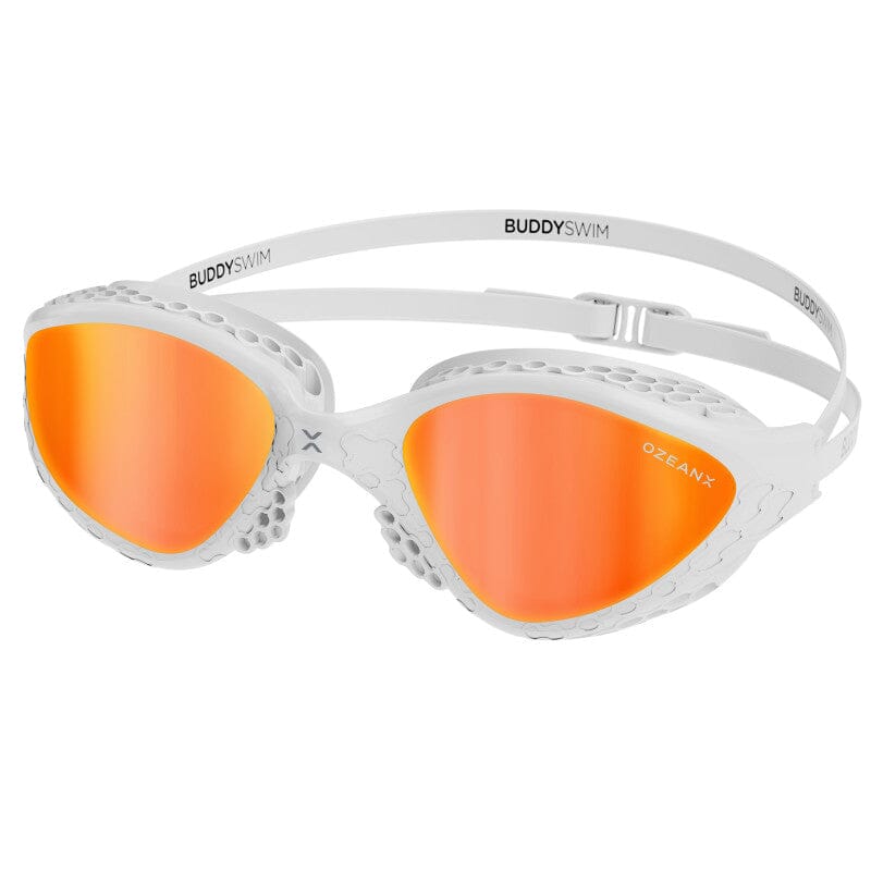 BuddySwim OzeanX Open Water Swimming Goggles - White/Orange-Goggles-BuddySwim-SwimPath