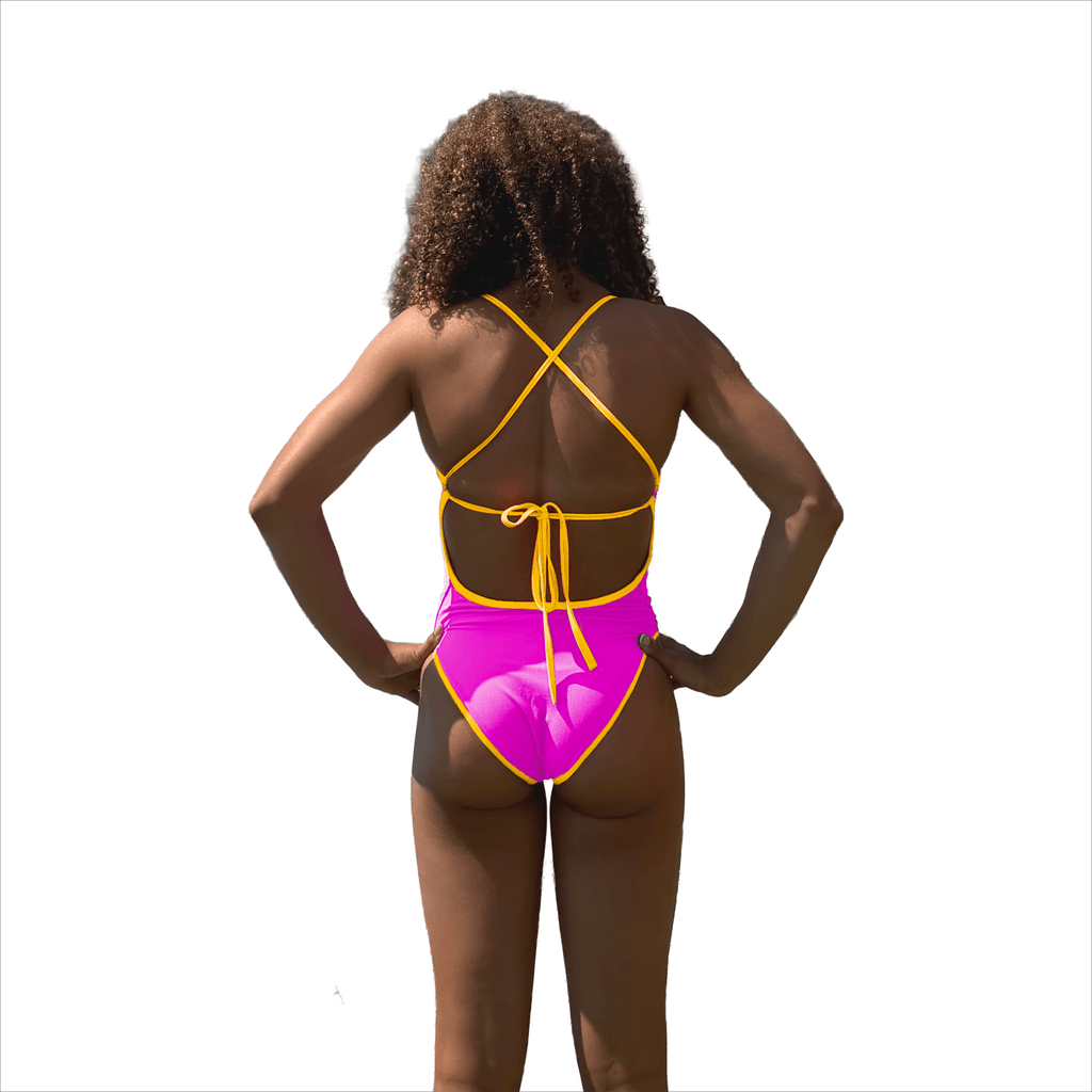 Jowe Women's Reversible Tie-Back Swimsuit - Game Pink/Aquarius-Swimsuit-Jowe-SwimPath