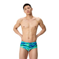 Speedo 13.5 cm Allover Mens Briefs - Turquoise/Dark Green-Briefs-Speedo-SwimPath