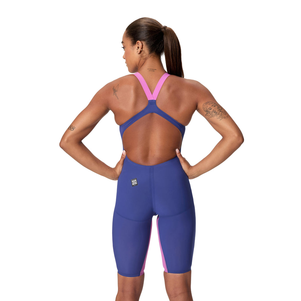 Speedo Fastskin LZR Pure Valor 2.0 Openback Womens Kneeskin - Noble Navy/Jelly/Hyper Yellow-Kneeskin-Speedo-SwimPath