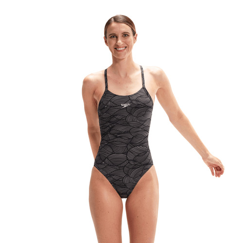 Speedo Fixed Crossback Womens Swimsuit - Black/Grey-Swimsuit-Speedo-SwimPath