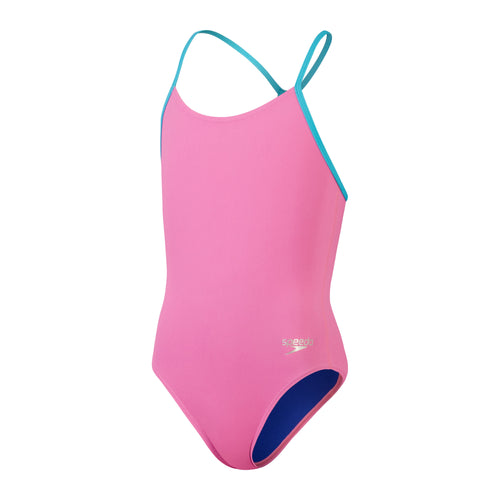 Speedo Girls' Solid Lane Line Back Swimsuit - Pink-Swimsuit-Speedo-SwimPath