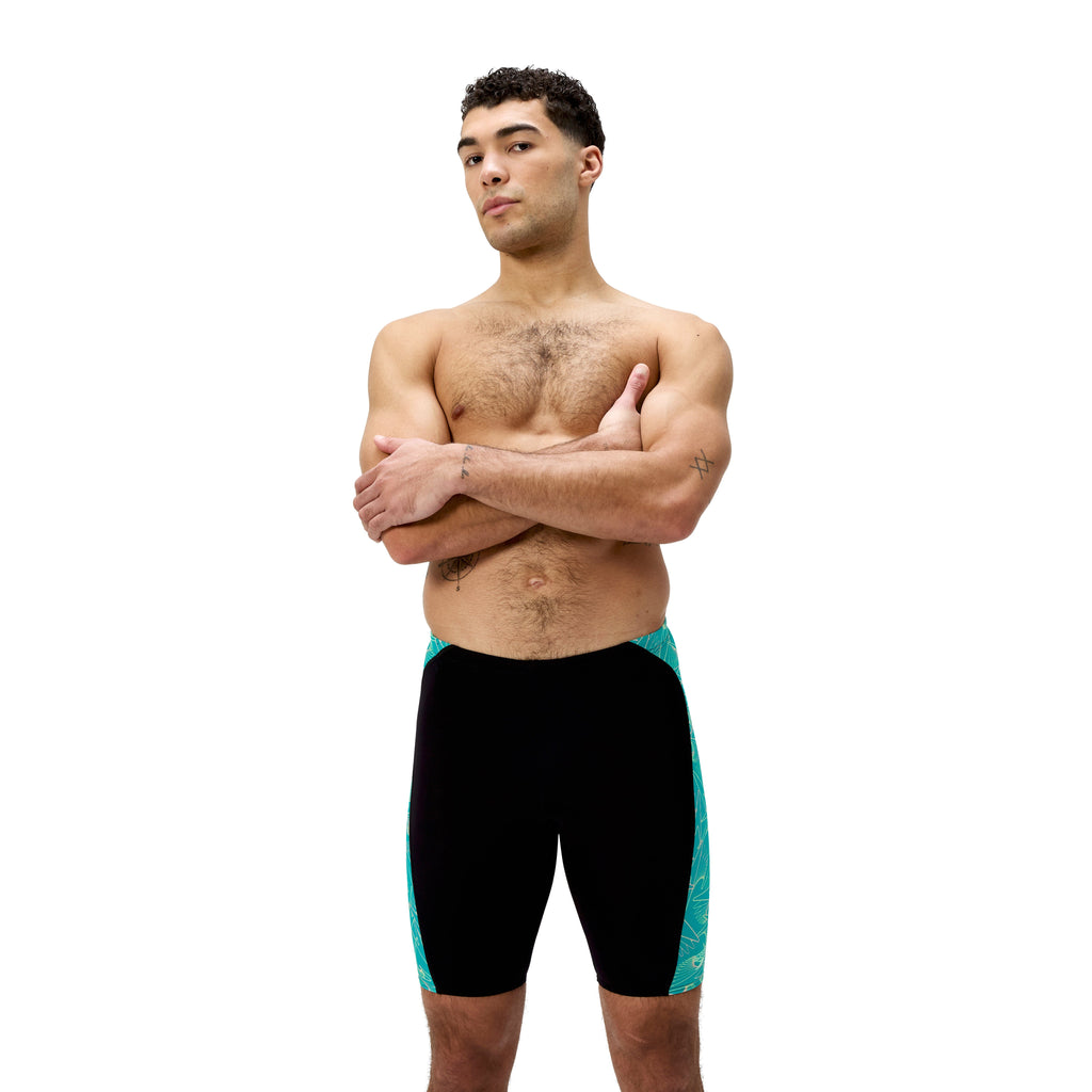 Speedo Men's Hyperboom Panel Jammer - Black/Turquoise-Training Jammers-Speedo-SwimPath