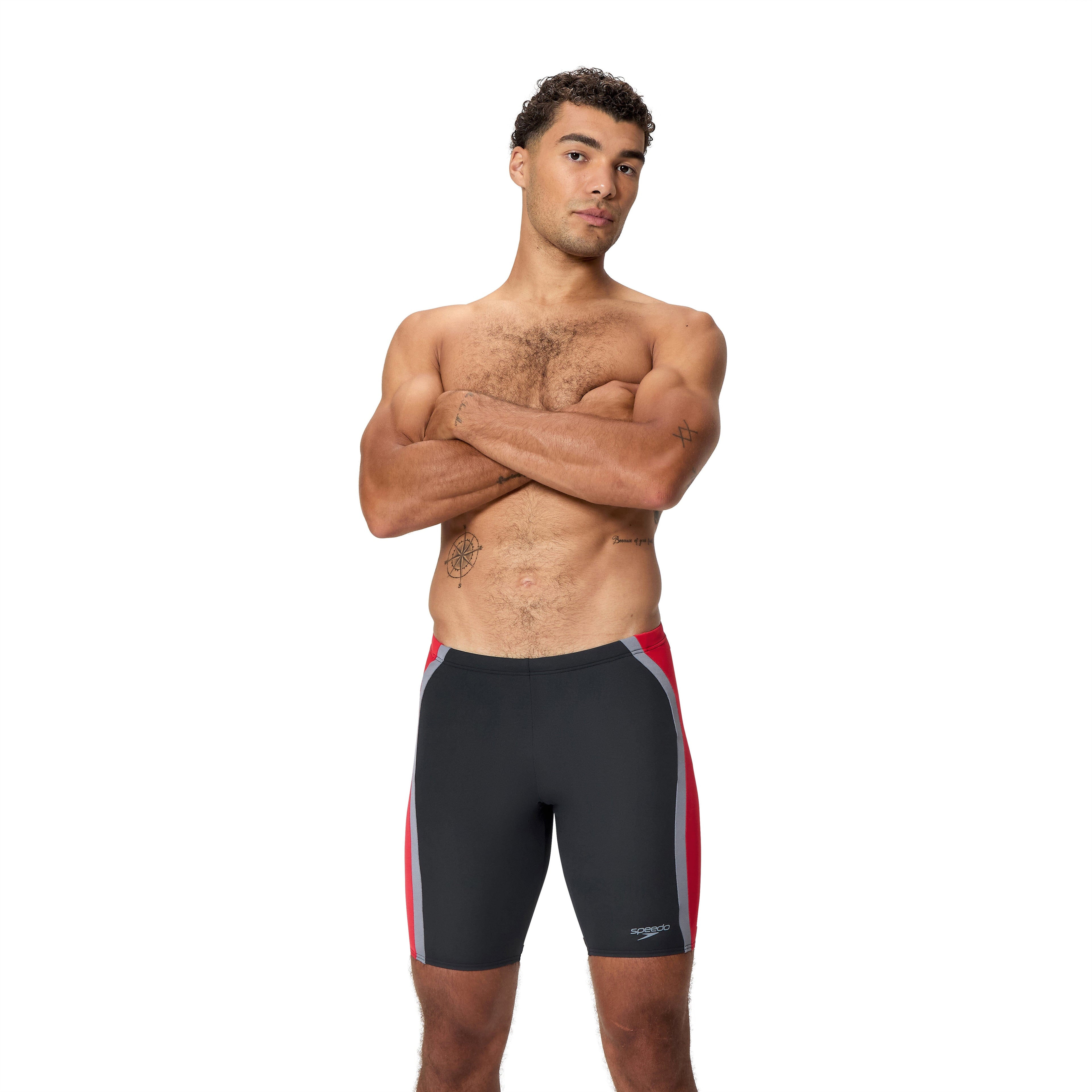 Speedo Solid Splice Men's Jammer - Black/Red-Training Jammers-Speedo-SwimPath