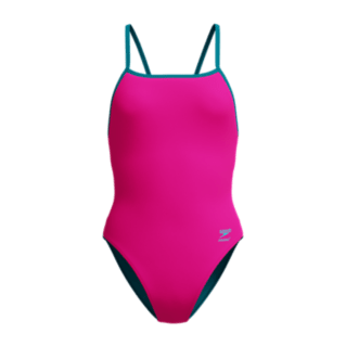 Speedo Women's Club Training Solid Tri Back Swimsuit - Blue/Pink-Swimsuit-Speedo-SwimPath