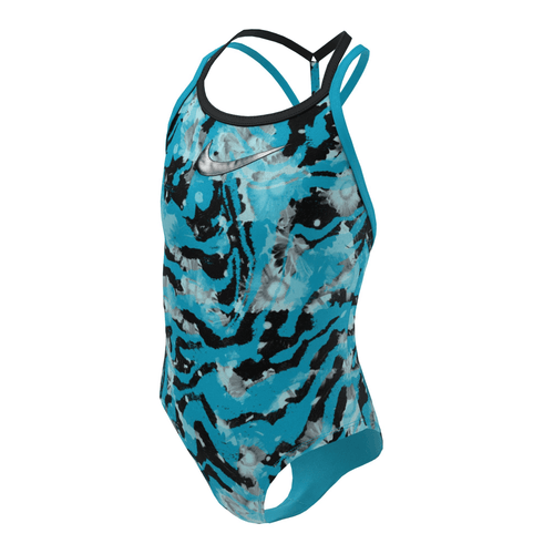 Nike Watercolor T-Crossback One Piece Girls Swimsuit - Blue Lightning-Swimsuit-Nike-SwimPath