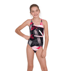 Speedo Junior Girl's Boomstar Allover T-back Swimsuit - Black/Red-Swimsuit-Speedo-SwimPath